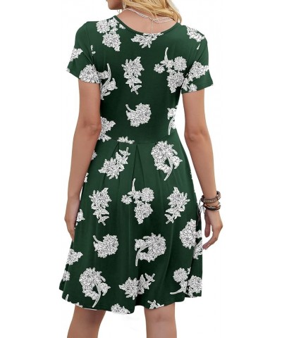 Women's Casual Flowy Pleated Loose Dresses with Pockets White Flower-green $17.84 Dresses