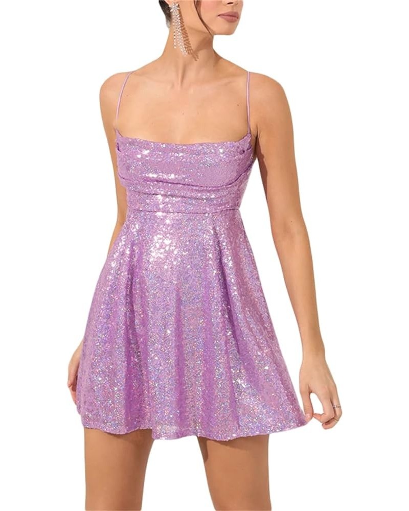 Women's Sparkly Sequin Mini Dress Spaghetti Strap Glitter Sleeveless Backless Party Club Bodycon Cami Mini Dress Crisscross P...