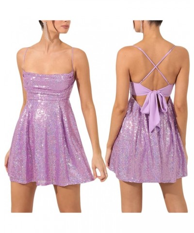 Women's Sparkly Sequin Mini Dress Spaghetti Strap Glitter Sleeveless Backless Party Club Bodycon Cami Mini Dress Crisscross P...