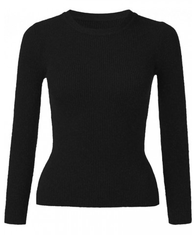 Long Sleeve Shirts for Women Fall and Winter Solid Color Knit Shirt Round Neck Stripe Slim Fitting Warm Versatile Black-4 $4....