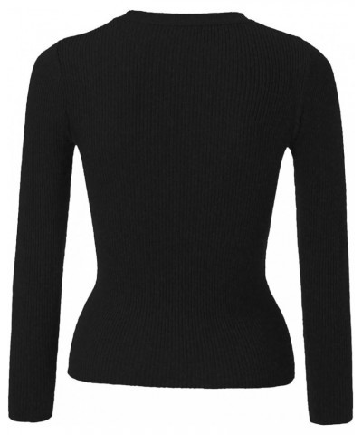 Long Sleeve Shirts for Women Fall and Winter Solid Color Knit Shirt Round Neck Stripe Slim Fitting Warm Versatile Black-4 $4....