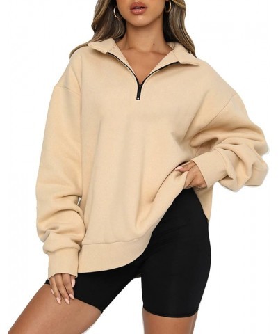 Womens Sweatshirt Women Oversized Half Zip Pullover Long Sleeve Sweatshirt Zip Hoodie Sweater Teen Girls Y2K Clothes Apricot ...