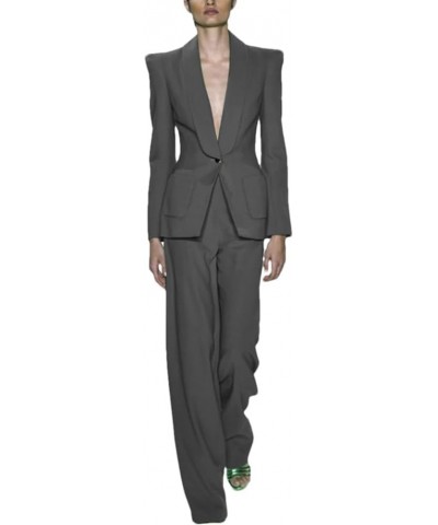 Women's Shawl Collar 1 Button Suit Set Elegant and Fashionable Women's Casual Office 2-Piece Set Gray $73.77 Suits