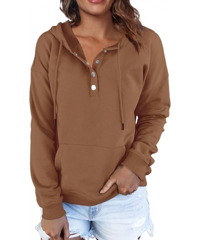 Women Hoodies Casual Button Down Sweatshirt Drawstring Long Sleeve Pullover Fall Winter Clothes with Pockets Coffee $14.96 Ho...