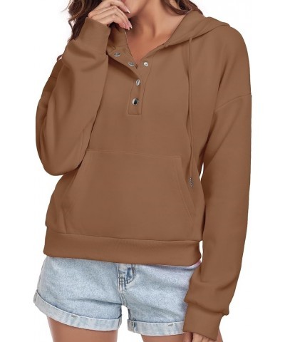 Women Hoodies Casual Button Down Sweatshirt Drawstring Long Sleeve Pullover Fall Winter Clothes with Pockets Coffee $14.96 Ho...