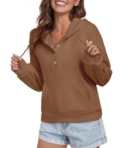 Women Hoodies Casual Button Down Sweatshirt Drawstring Long Sleeve Pullover Fall Winter Clothes with Pockets Coffee $14.96 Ho...