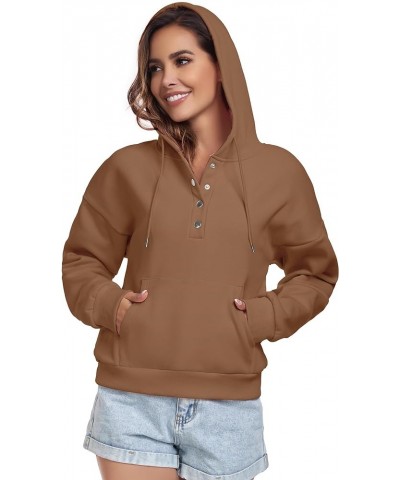 Women Hoodies Casual Button Down Sweatshirt Drawstring Long Sleeve Pullover Fall Winter Clothes with Pockets Coffee $14.96 Ho...