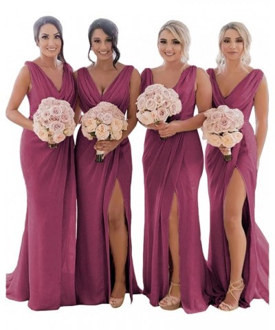 Women's Cowl Neck Bridesmaid Dresses Long for Wedding Ruched Chiffon Wrap Slit Formal Evening Party Gown Desert Rose $37.50 D...