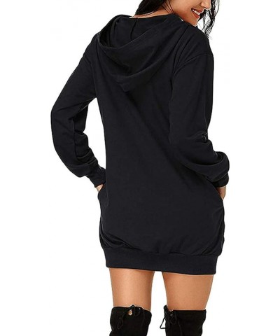 Women Oversized Hoodie Dress Long Sleeve Split Hem Drawstring Solid Pullover Casual Sweatshirt with Kangaroo Pocket A5-black ...