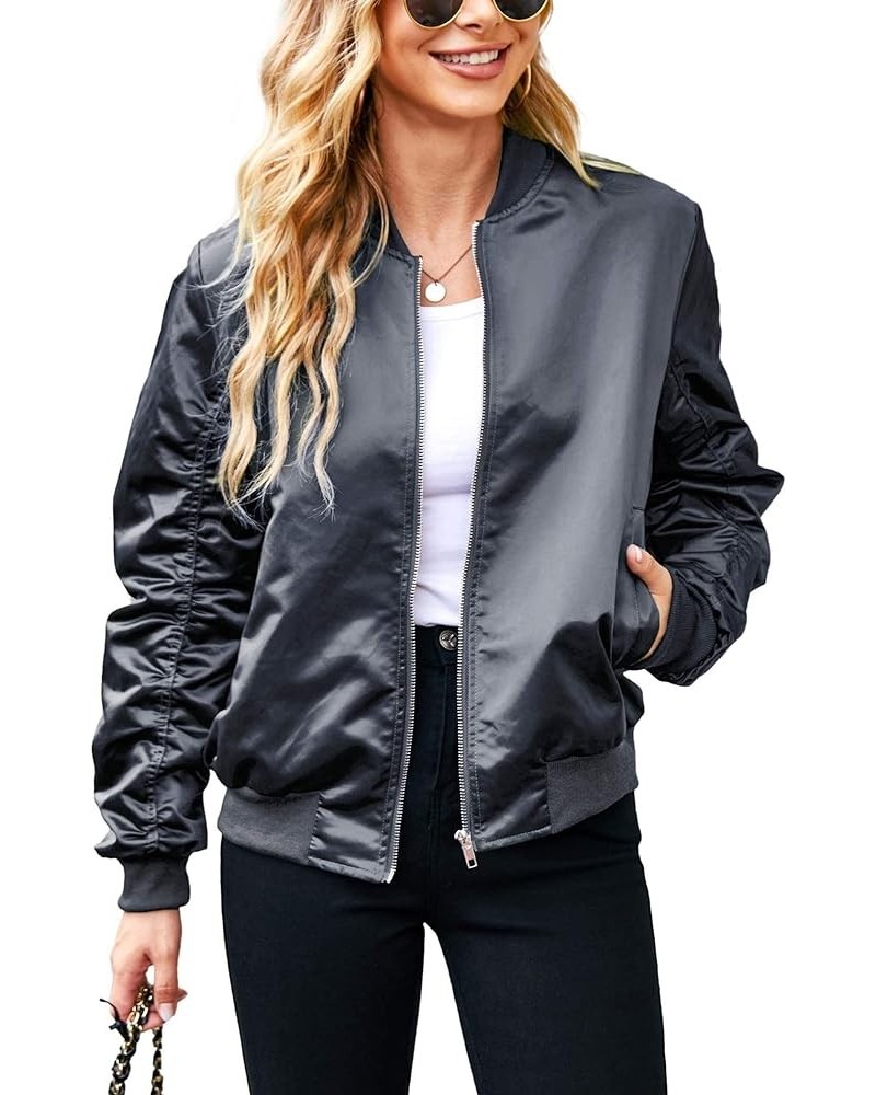 Bomber Jacket Women Zip Up Casual Jackets Coat Oversized with Pockets Fall Outfits Grey $18.81 Jackets