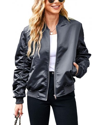 Bomber Jacket Women Zip Up Casual Jackets Coat Oversized with Pockets Fall Outfits Grey $18.81 Jackets