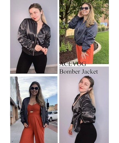 Bomber Jacket Women Zip Up Casual Jackets Coat Oversized with Pockets Fall Outfits Grey $18.81 Jackets