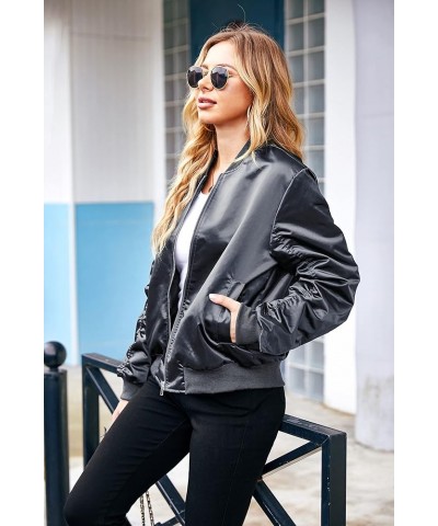 Bomber Jacket Women Zip Up Casual Jackets Coat Oversized with Pockets Fall Outfits Grey $18.81 Jackets