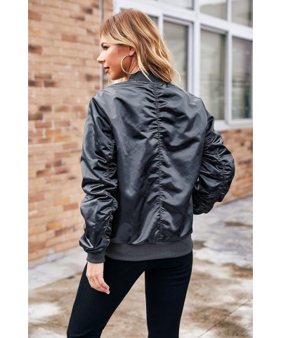 Bomber Jacket Women Zip Up Casual Jackets Coat Oversized with Pockets Fall Outfits Grey $18.81 Jackets