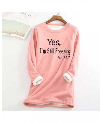 Women 2023 Winter Warm Sherpa Lined Fleece Crewneck Sweatshirts Pullover Loungewear 4_pink $8.23 Hoodies & Sweatshirts