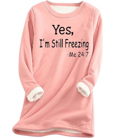 Women 2023 Winter Warm Sherpa Lined Fleece Crewneck Sweatshirts Pullover Loungewear 4_pink $8.23 Hoodies & Sweatshirts