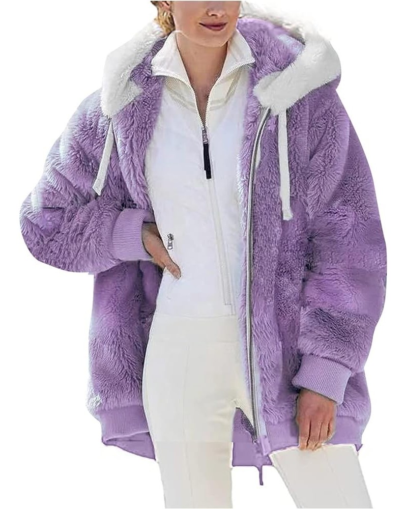 Womens Oversized Sherpa Hoodies Fuzzy Fleece Hooded Sweatshirt Winter Cozy Warm Pullover Fluffy Outwear with Pockets Aa_purpl...