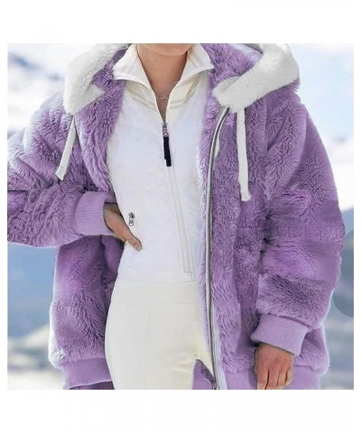 Womens Oversized Sherpa Hoodies Fuzzy Fleece Hooded Sweatshirt Winter Cozy Warm Pullover Fluffy Outwear with Pockets Aa_purpl...