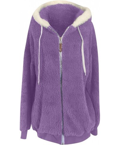 Womens Oversized Sherpa Hoodies Fuzzy Fleece Hooded Sweatshirt Winter Cozy Warm Pullover Fluffy Outwear with Pockets Aa_purpl...