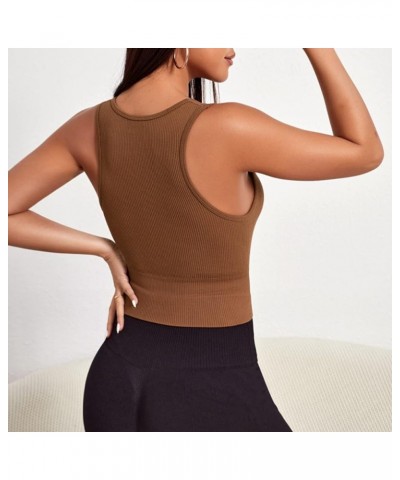 Sexy Crop Tops for Women V Neck Ribbed Tank Tops Workout Seamless Racerback Top with Built in Bras Brown $12.41 Tanks