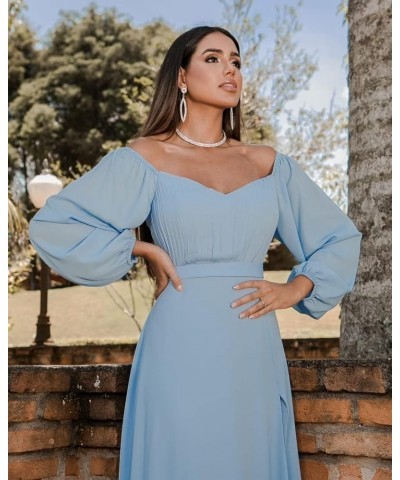 Long Sleeve Bridesmaid Dress for Women 2024 Off The Shoulder Chiffon Formal Party Evening Prom Dress with Slit Royal Blue $24...