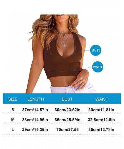 Sexy Crop Tops for Women V Neck Ribbed Tank Tops Workout Seamless Racerback Top with Built in Bras Brown $12.41 Tanks