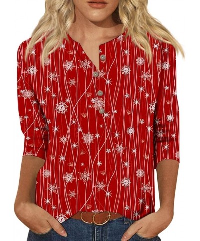 Womens 3/4 Sleeve Tunic Tops Christmas Tree Printed Shirts Blouses Dressy Casual Crewneck Blouses Holiday Tops 2023 E Red $8....