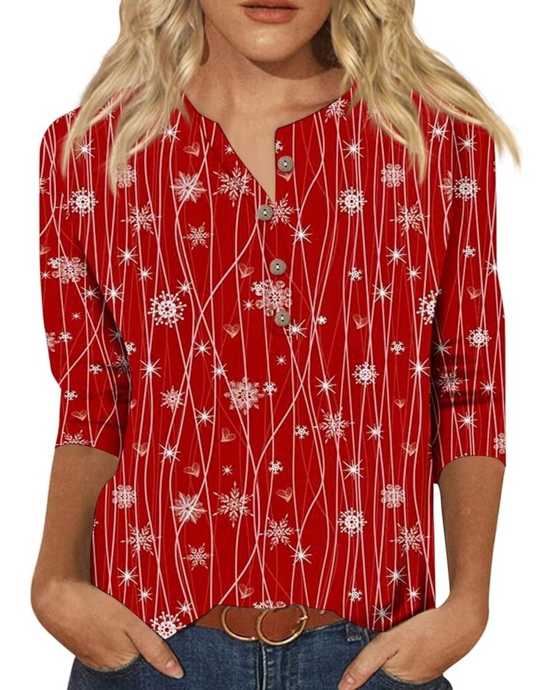 Womens 3/4 Sleeve Tunic Tops Christmas Tree Printed Shirts Blouses Dressy Casual Crewneck Blouses Holiday Tops 2023 E Red $8....