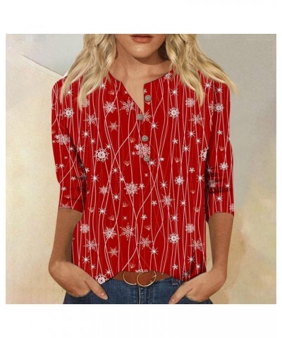 Womens 3/4 Sleeve Tunic Tops Christmas Tree Printed Shirts Blouses Dressy Casual Crewneck Blouses Holiday Tops 2023 E Red $8....