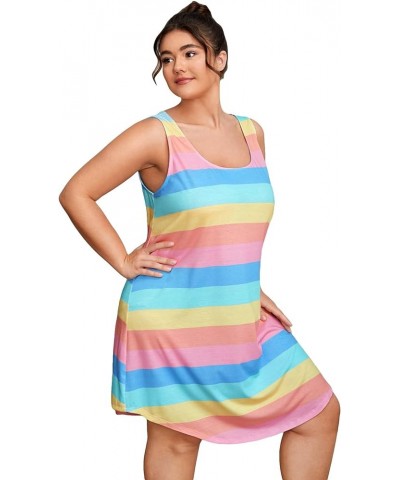 Women's Plus Size Print Scoop Neck Sleeveless Sleepshirt Night Dress Rainbow Multi $14.24 Sleep & Lounge