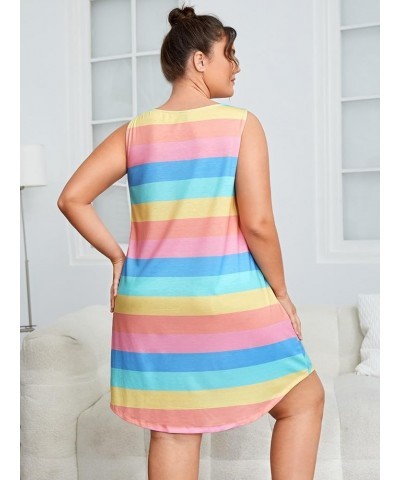 Women's Plus Size Print Scoop Neck Sleeveless Sleepshirt Night Dress Rainbow Multi $14.24 Sleep & Lounge