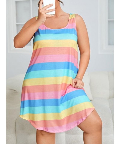 Women's Plus Size Print Scoop Neck Sleeveless Sleepshirt Night Dress Rainbow Multi $14.24 Sleep & Lounge