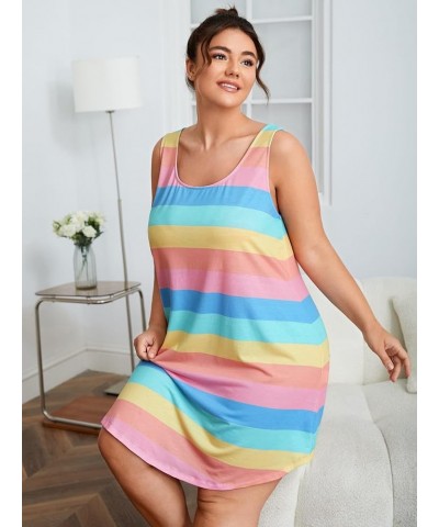 Women's Plus Size Print Scoop Neck Sleeveless Sleepshirt Night Dress Rainbow Multi $14.24 Sleep & Lounge