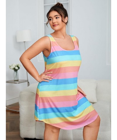 Women's Plus Size Print Scoop Neck Sleeveless Sleepshirt Night Dress Rainbow Multi $14.24 Sleep & Lounge