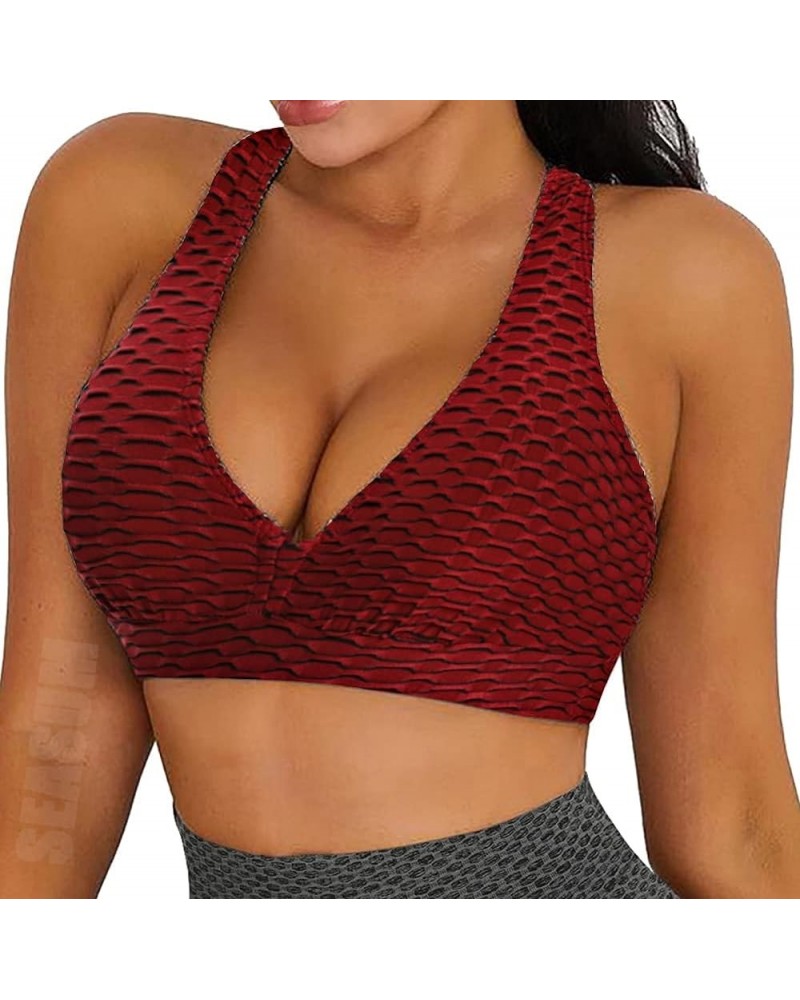 Women Sports Bras Textured Middle Impact Support Yoga Crop Tops Gym Workout Shirts 3 Double Textured Red $11.75 Lingerie