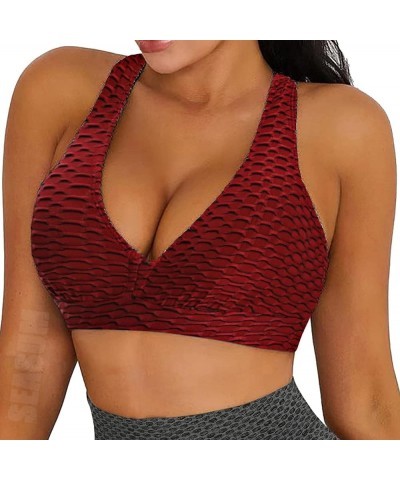 Women Sports Bras Textured Middle Impact Support Yoga Crop Tops Gym Workout Shirts 3 Double Textured Red $11.75 Lingerie