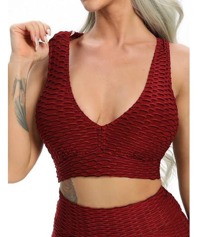 Women Sports Bras Textured Middle Impact Support Yoga Crop Tops Gym Workout Shirts 3 Double Textured Red $11.75 Lingerie