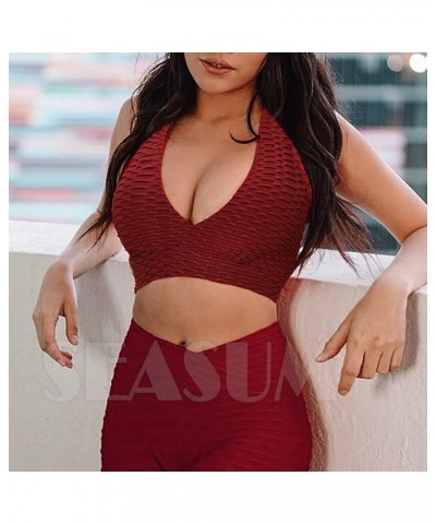 Women Sports Bras Textured Middle Impact Support Yoga Crop Tops Gym Workout Shirts 3 Double Textured Red $11.75 Lingerie