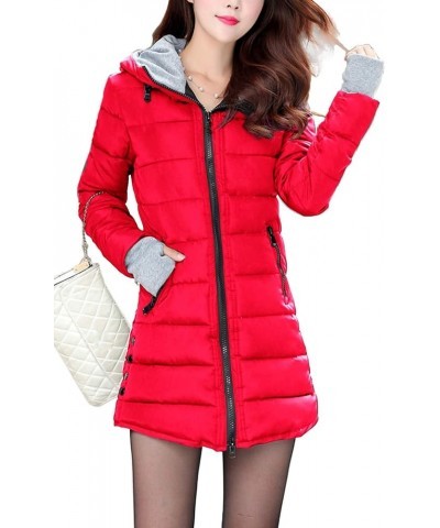 Women's Winter Parka Jacket Warm Stand Collar Cotton Quilted Down Coat Red $20.00 Jackets