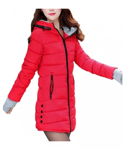 Women's Winter Parka Jacket Warm Stand Collar Cotton Quilted Down Coat Red $20.00 Jackets