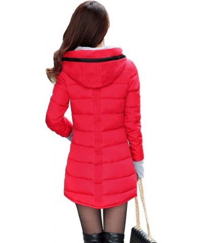 Women's Winter Parka Jacket Warm Stand Collar Cotton Quilted Down Coat Red $20.00 Jackets