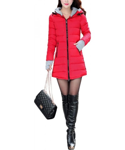 Women's Winter Parka Jacket Warm Stand Collar Cotton Quilted Down Coat Red $20.00 Jackets