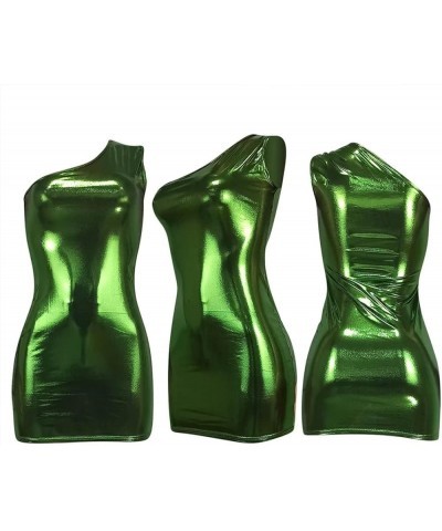 Women's One Shoulder Bodycon Mini Dress Sexy Sleeveless Metallic Dresses Ruched Party Club Dresses Green $15.53 Dresses