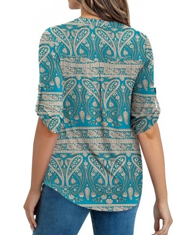 Women's Plus Size Tops 3/4 Roll Sleeve Shirts V Neck Blouses Tunic Top Z Multigreen $14.49 Tops