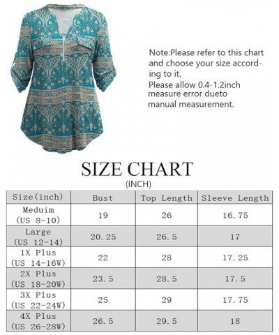 Women's Plus Size Tops 3/4 Roll Sleeve Shirts V Neck Blouses Tunic Top Z Multigreen $14.49 Tops