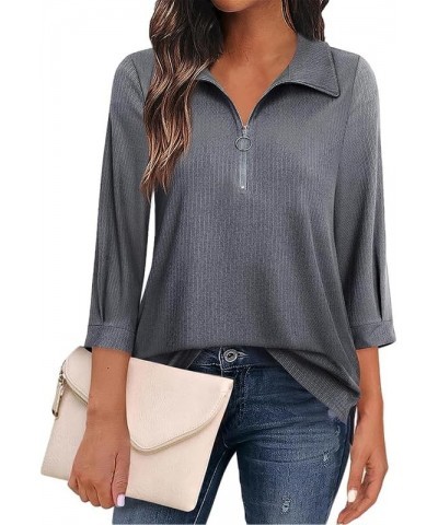 Women's Casual 3/4 Length Sleeve V Neck Blouses Zipper Collar Women Polo Shirts Tops Grey $12.04 Shirts