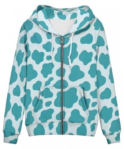 Regular Womens Zip Up Hoodies with Pocket Comfy Soft Fall Winter Plus Size Hooded Sweatshirt Ladies Sport Coat Cyan Cow Print...