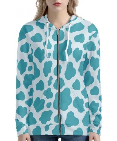 Regular Womens Zip Up Hoodies with Pocket Comfy Soft Fall Winter Plus Size Hooded Sweatshirt Ladies Sport Coat Cyan Cow Print...