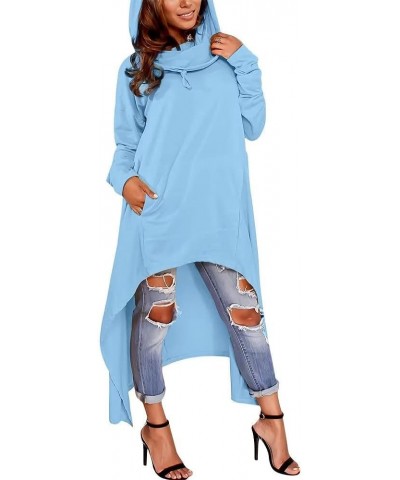 Womens Asymmetric Hem Long Sleeve Loose Casaul Hoodies Sweatshirts Tunic Tops Light Blue $15.05 Hoodies & Sweatshirts