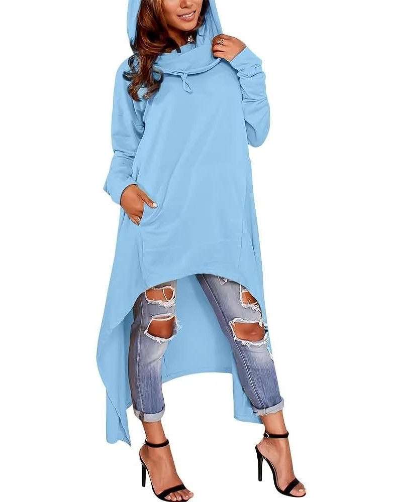 Womens Asymmetric Hem Long Sleeve Loose Casaul Hoodies Sweatshirts Tunic Tops Light Blue $15.05 Hoodies & Sweatshirts